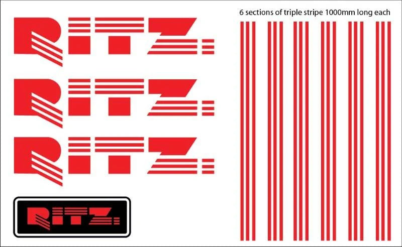 Ritz Side and Bootlid Decals, and triple stripe in red