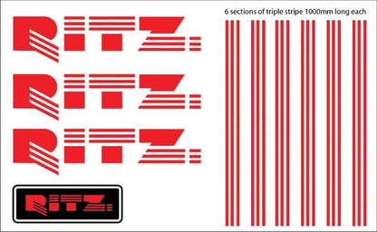 Ritz Side and Bootlid Decals, and triple stripe in red